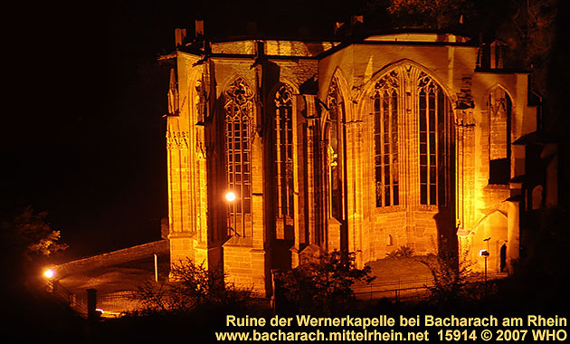 Ruins of Saint Werner's Chapel (Wernerkapelle) above Bacharach Germany on the Rhine River.